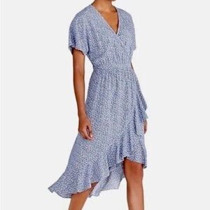 NWT L-XL Blue White Esther&Co Wrap Dress